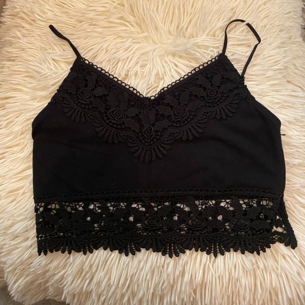 Boho black lace crop top
